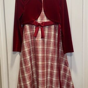 Bonnie Jean Red Velvet and Plaid Ensemble